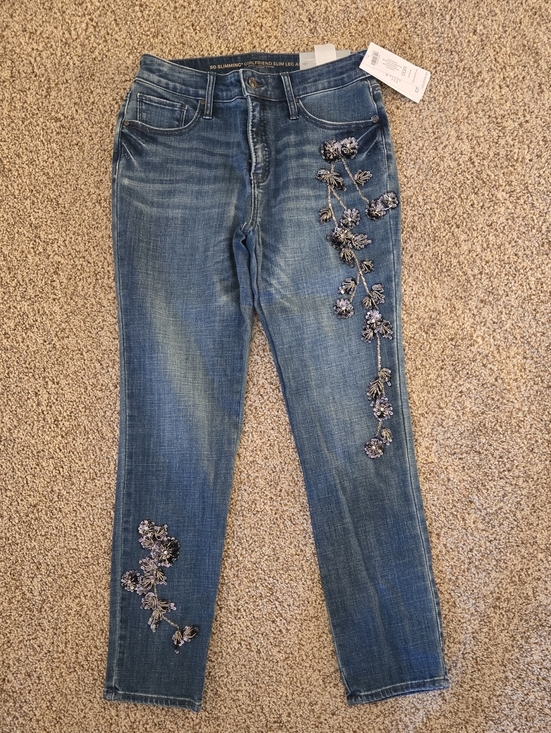 Chico's Denim - Chico's Blue Skinny Jeans with Floral Embellishment Sz 2 (00R)